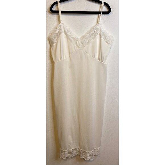Vintage STONEWEAR Nylon Full Slip Dress Creme White SMALL Cottagecore 90s Y2K - Picture 1 of 5